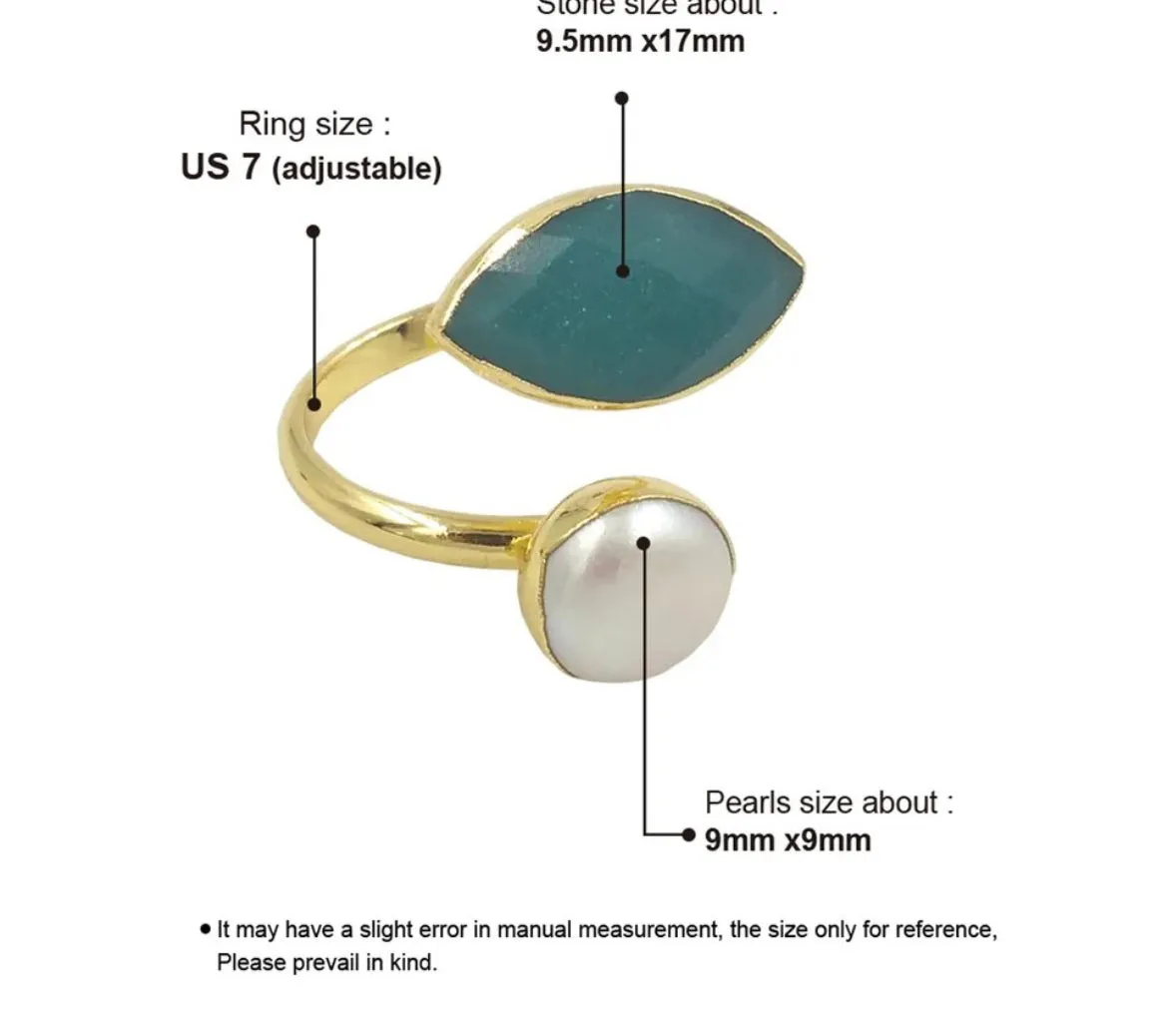 Boho & Mala Natural Stone & Pearl Open Ring