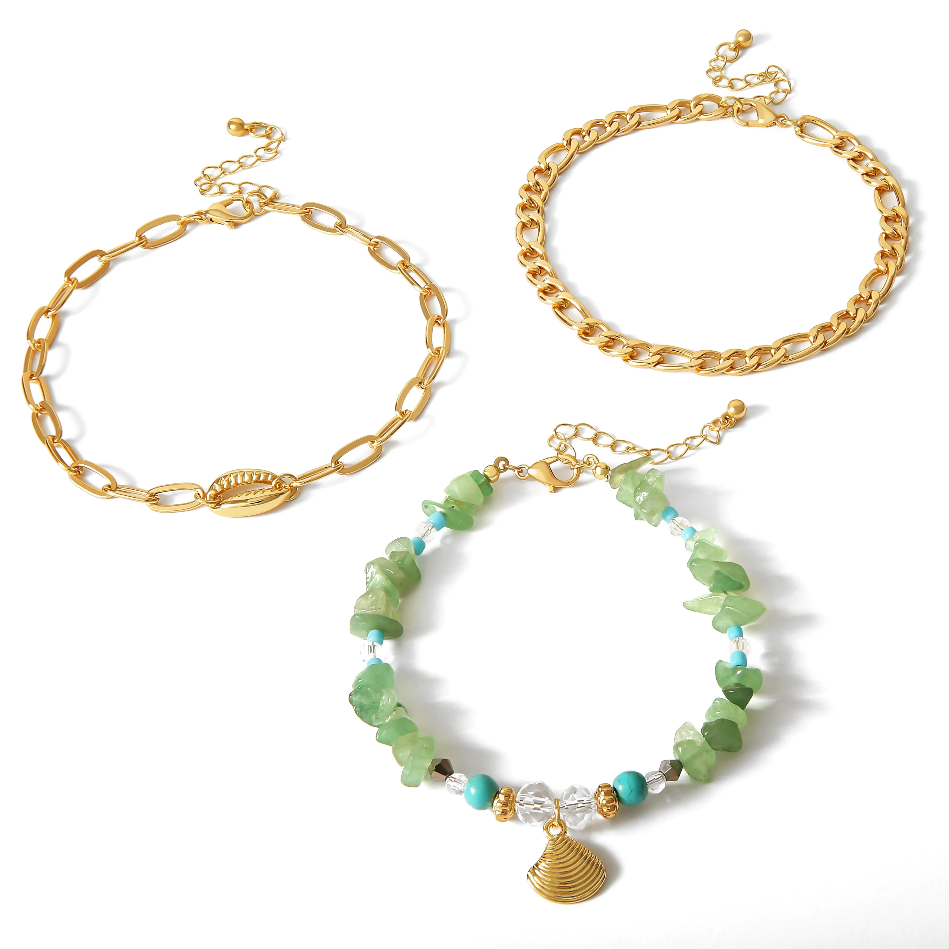 Boho Seashell Anklet Trio Set