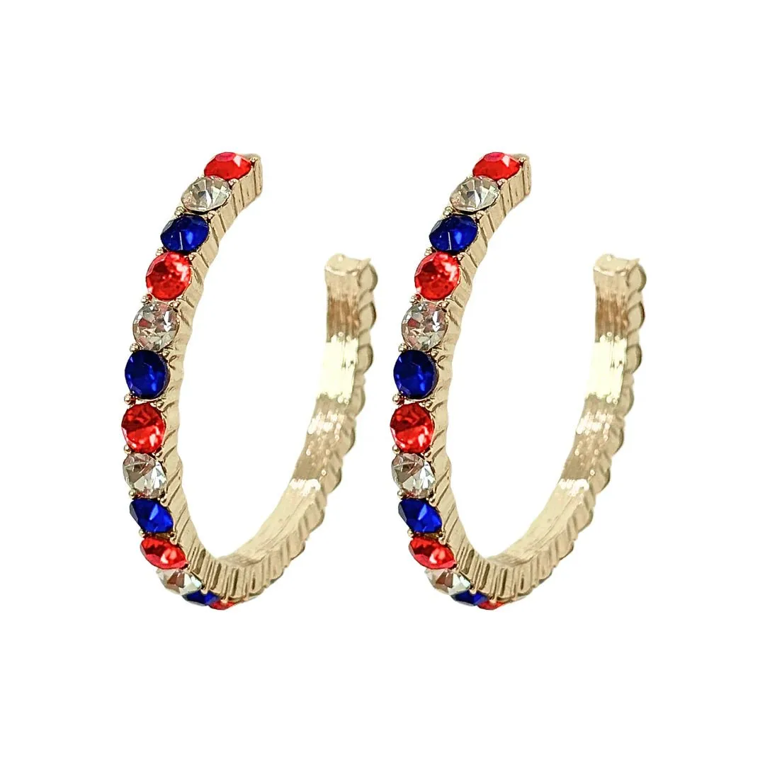 Brianna Cannon - Red, White & Blue Crystal Hoop Earrings