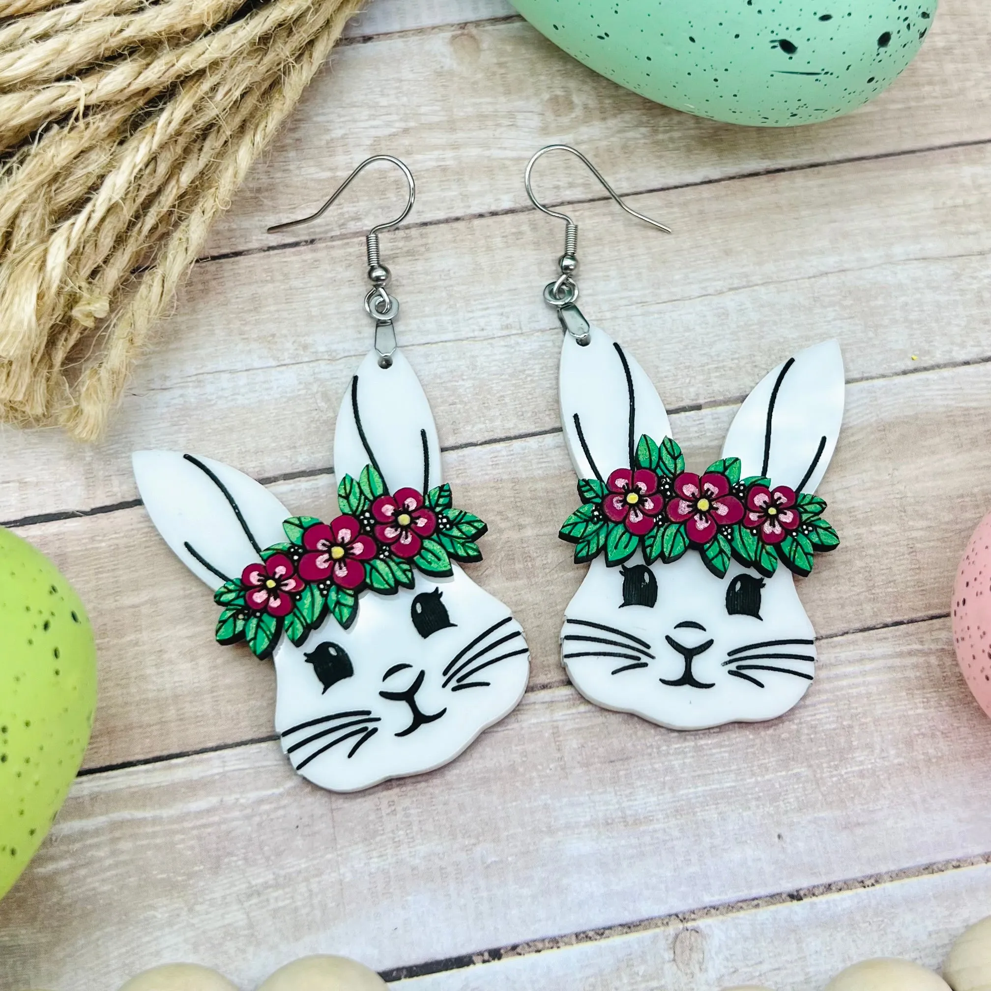 Bunny With Floral Crown Dangle