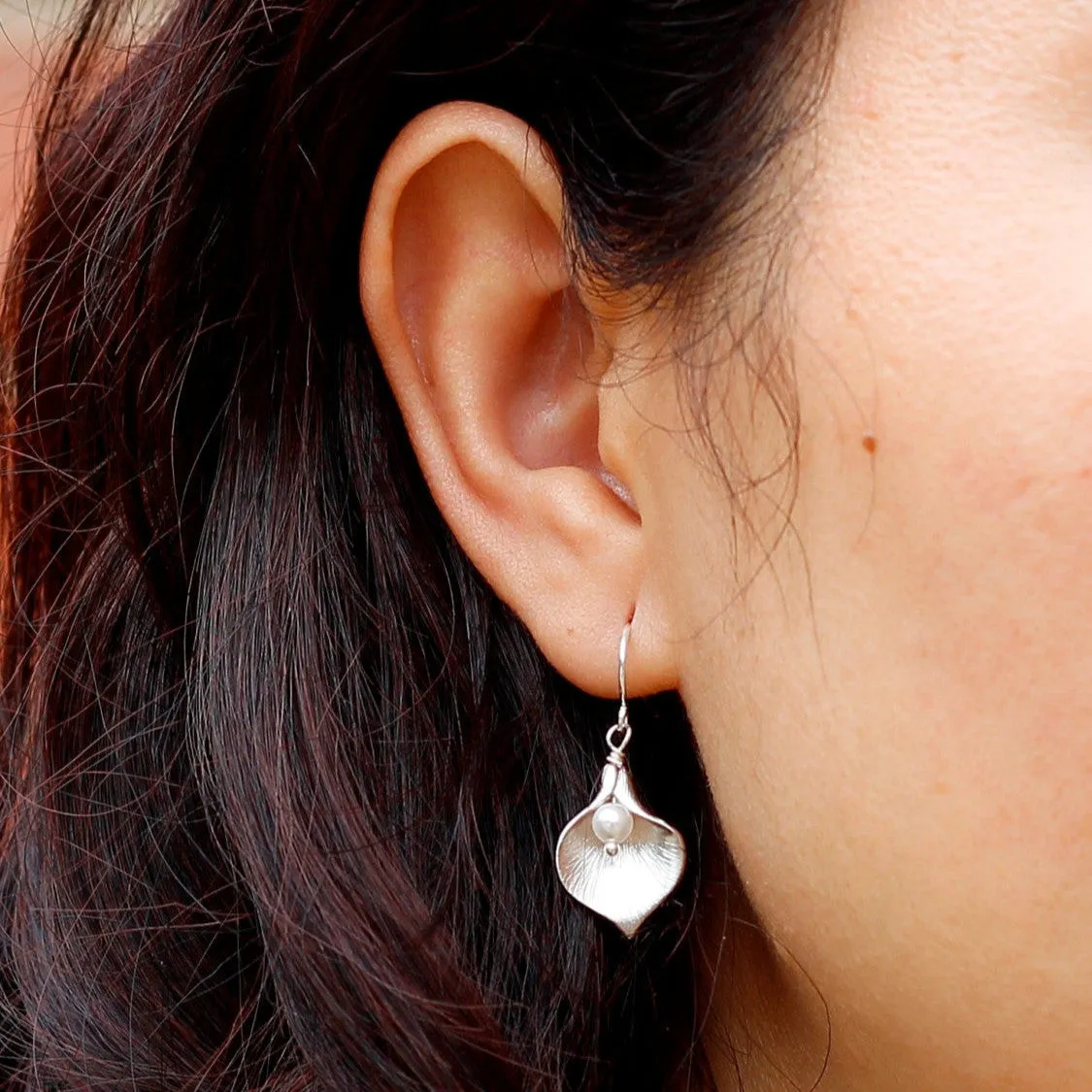 Calla Lily and Swarovski Pearl Earrings