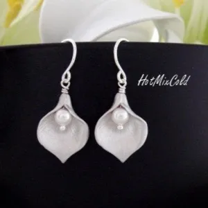 Calla Lily and Swarovski Pearl Earrings