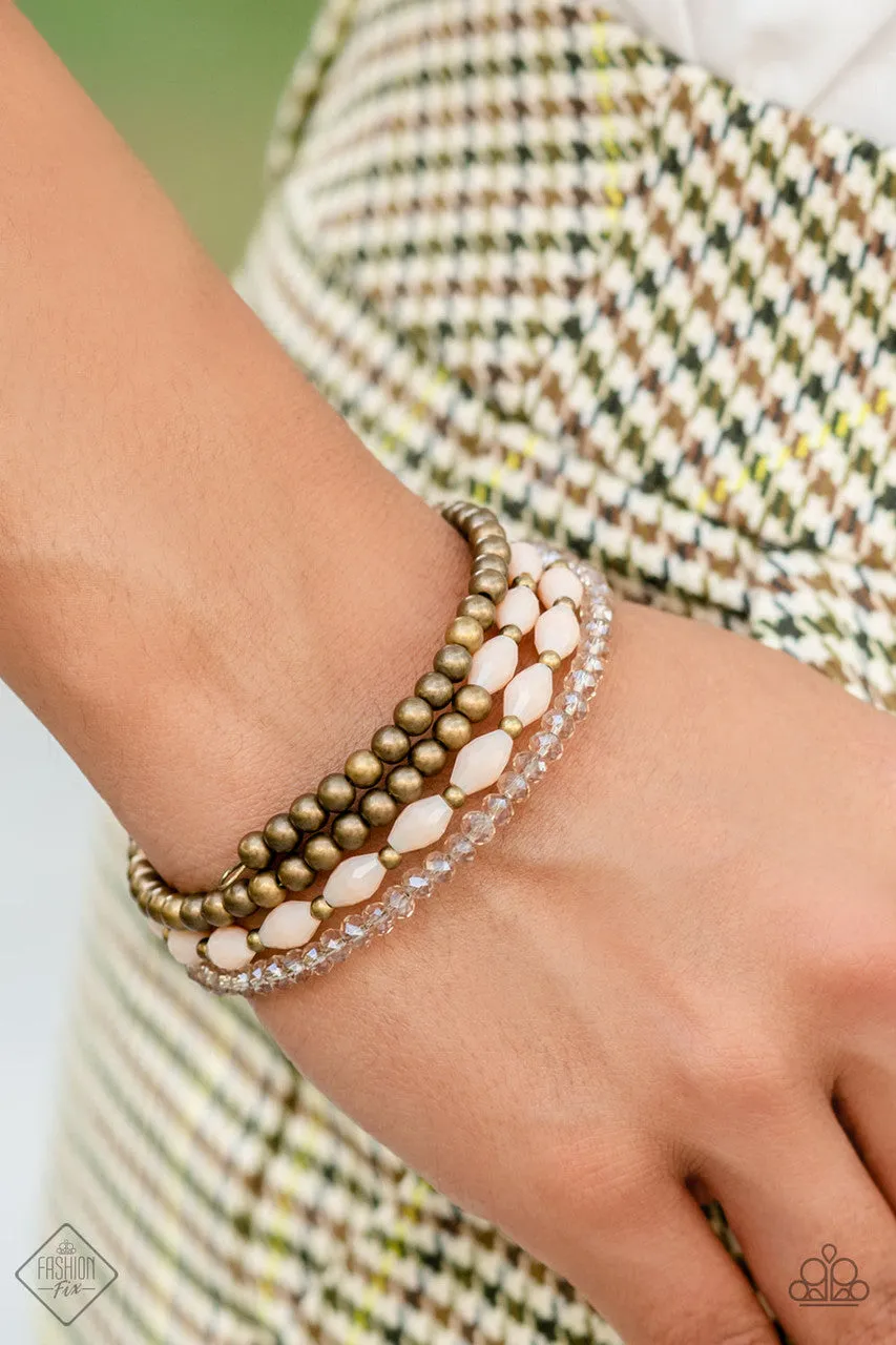 Celestial Chapter - Brass - Peach Bead Paparazzi Coil Bracelet - November 2022 Glimpses of Malibu Paparazzi