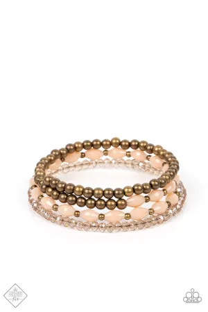 Celestial Chapter - Brass - Peach Bead Paparazzi Coil Bracelet - November 2022 Glimpses of Malibu Paparazzi