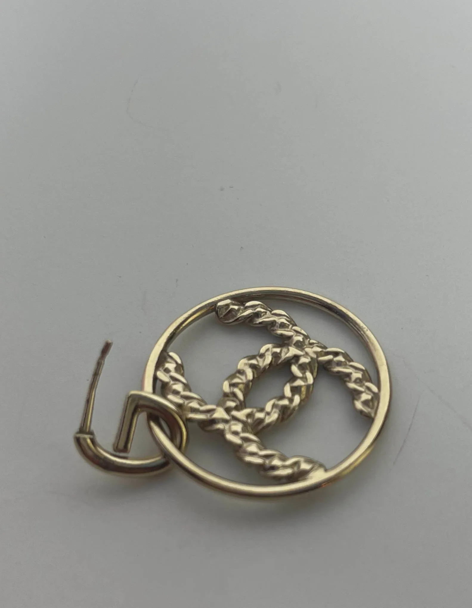 Chanel 2019 Goldtone Crystal High Society CC Hoop Drop Earrings