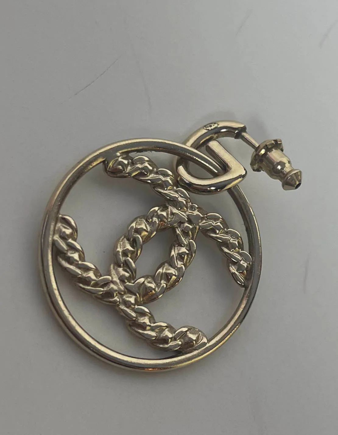 Chanel 2019 Goldtone Crystal High Society CC Hoop Drop Earrings