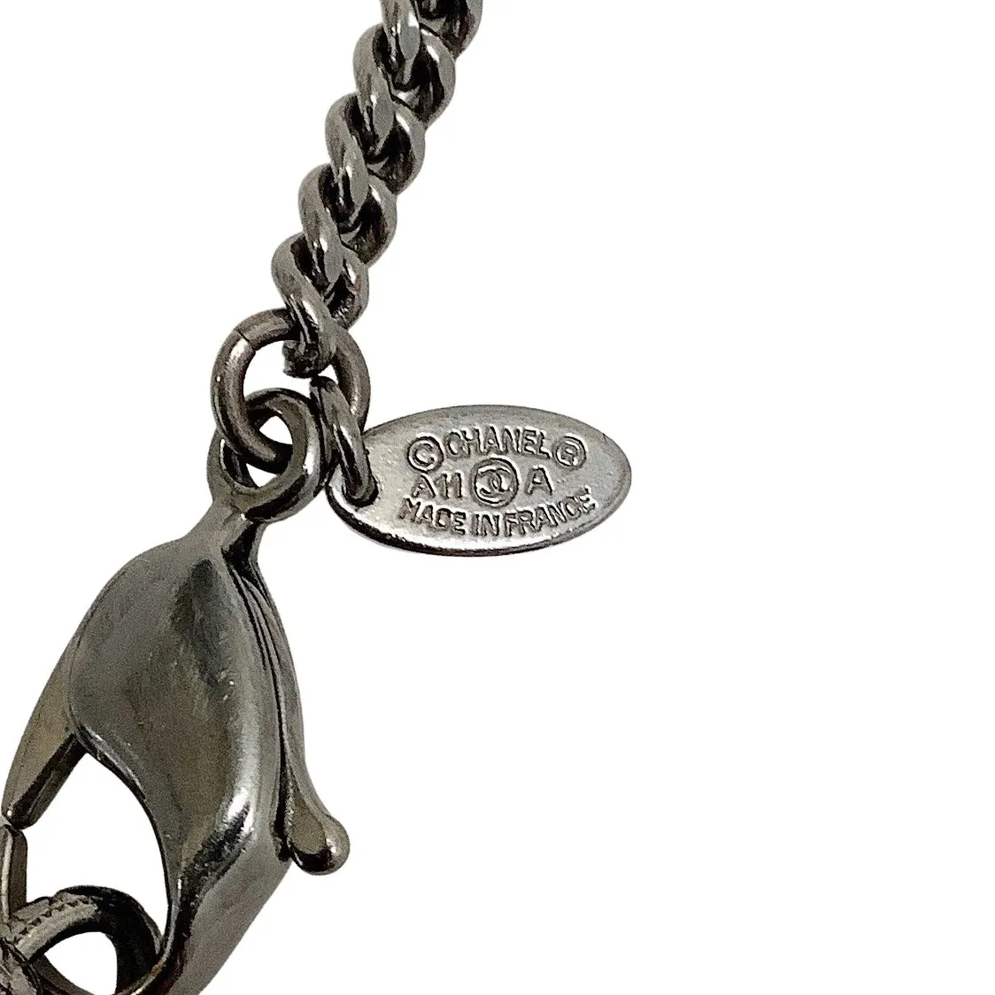 Chanel Gunmetal / Pearl 2011 Bar with Chains / Beads Necklace