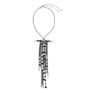Chanel Gunmetal / Pearl 2011 Bar with Chains / Beads Necklace