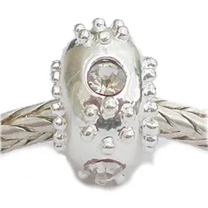 Charm w/ Crystals Bead For Snake Chain Bracelet (Clear)