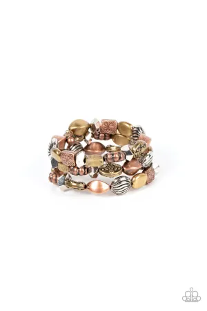 Charmingly Cottagecore - Multi - Mixed Metal Floral Embossed Paparazzi Coil Bracelet
