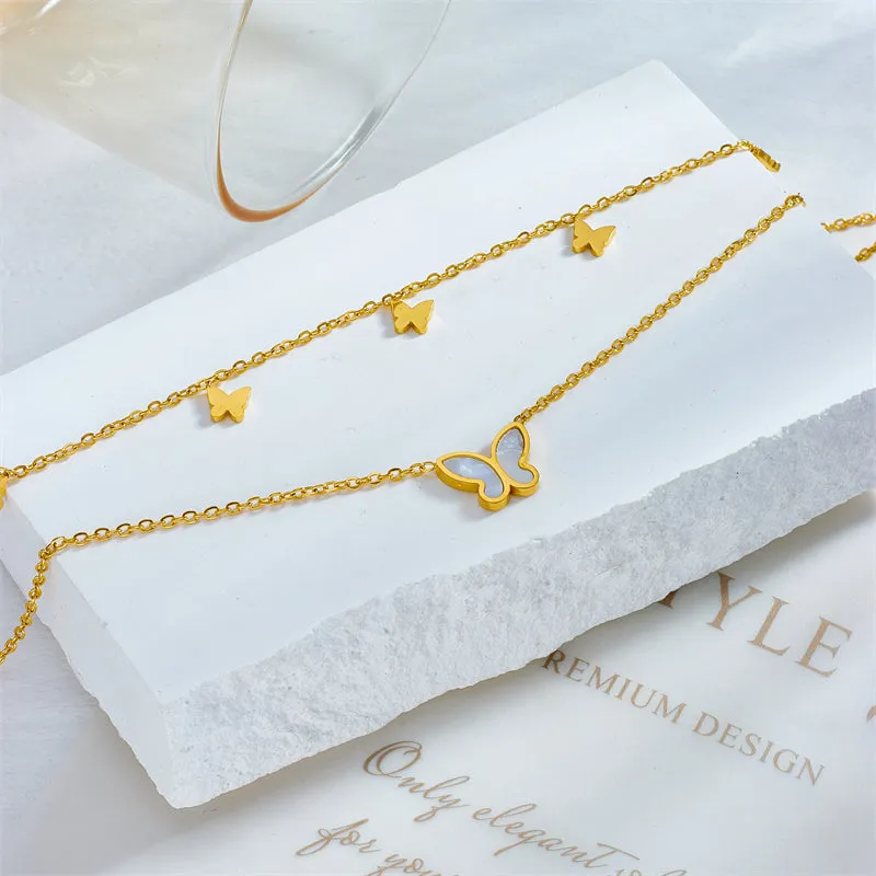 Chic Stainless Steel Double-Layer Butterfly Anklet