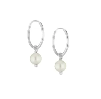 Children's Earrings:  Sterling Silver 14mm Sleepers/Hoops with Freshwater Pearls