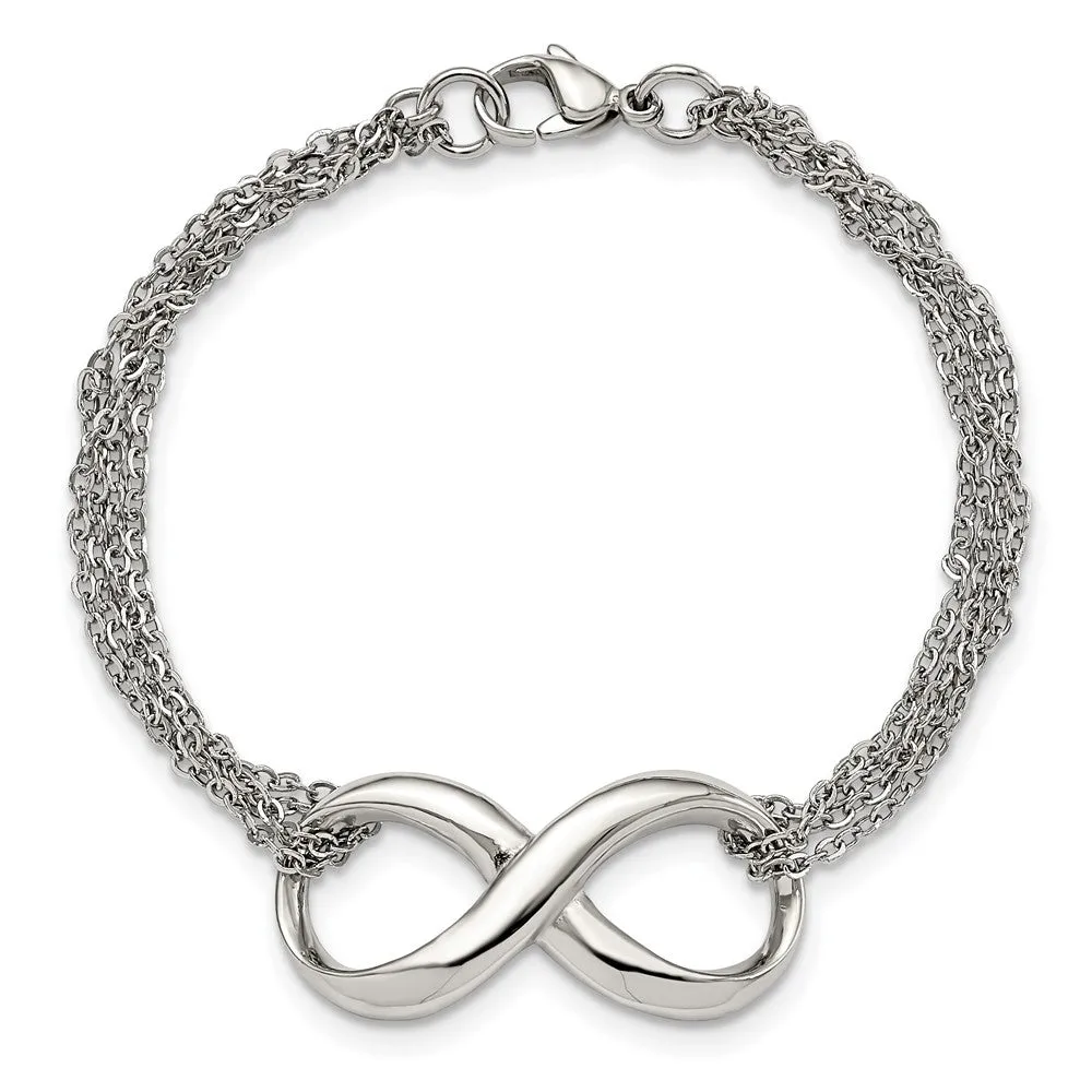 Chisel Stainless Steel Polished Infinity Symbol 7.5 inch Multi-Strand Bracelet