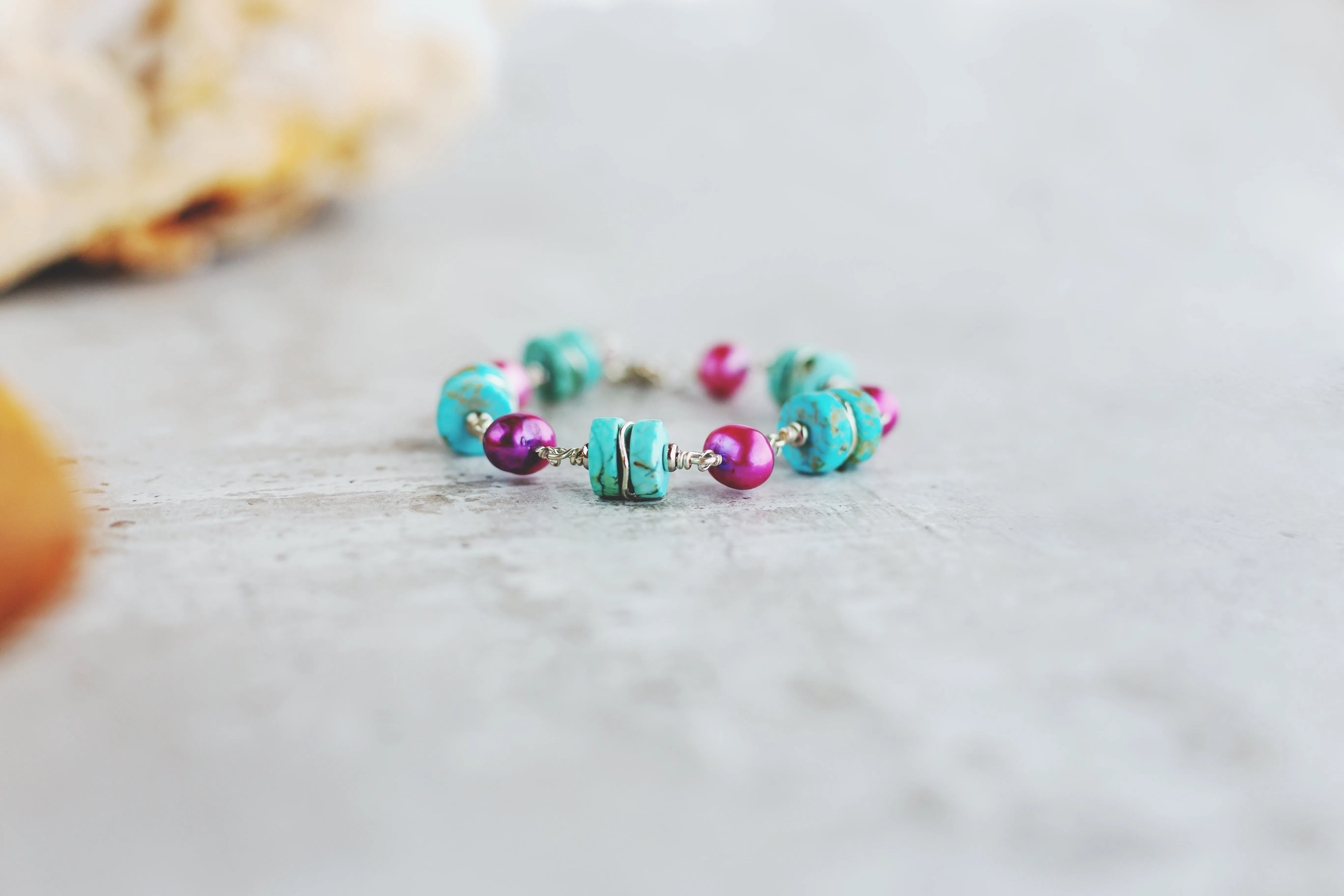 Chunky Gemstone and Pearl Sterling Silver Bracelet
