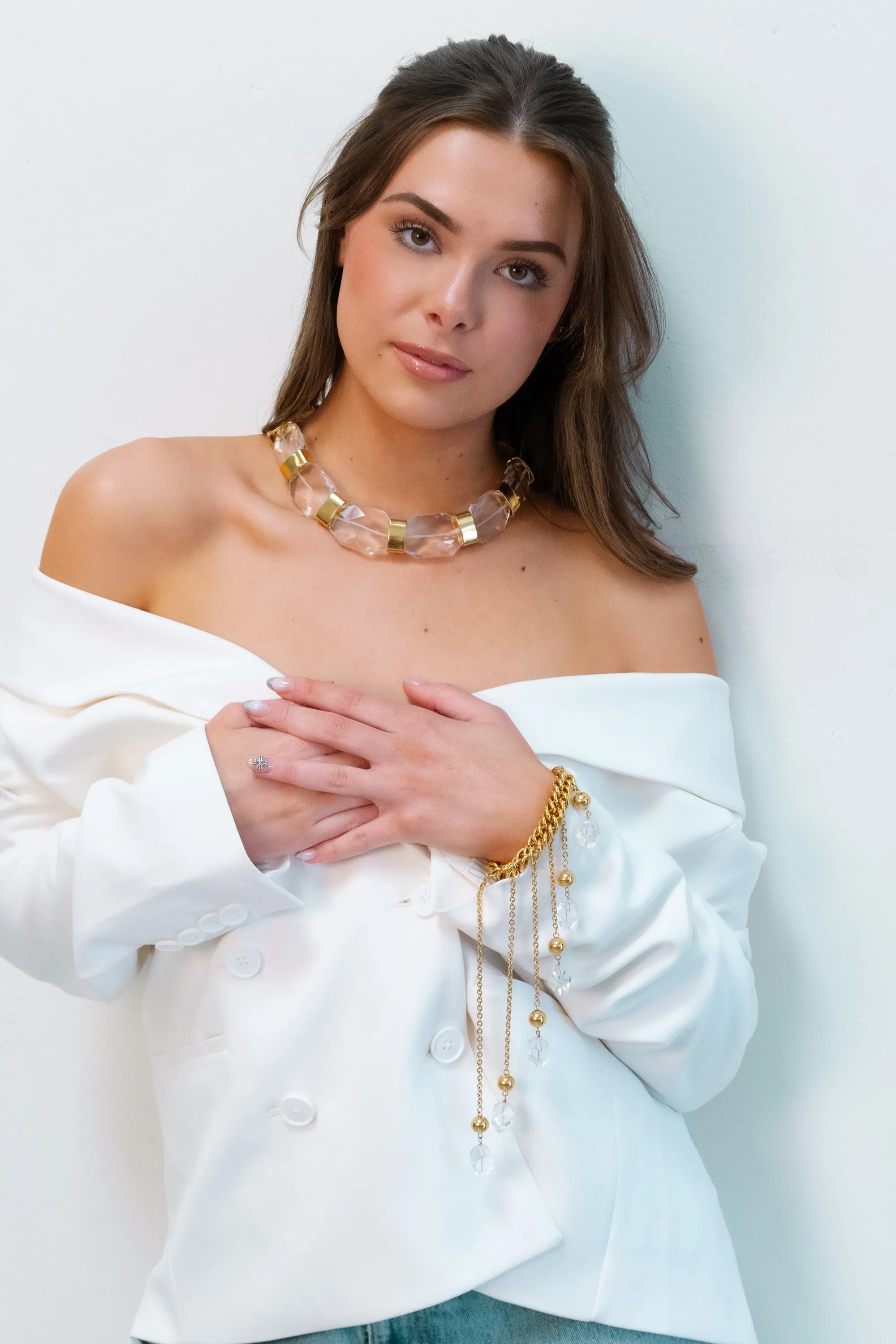 Clear quartz collar necklace