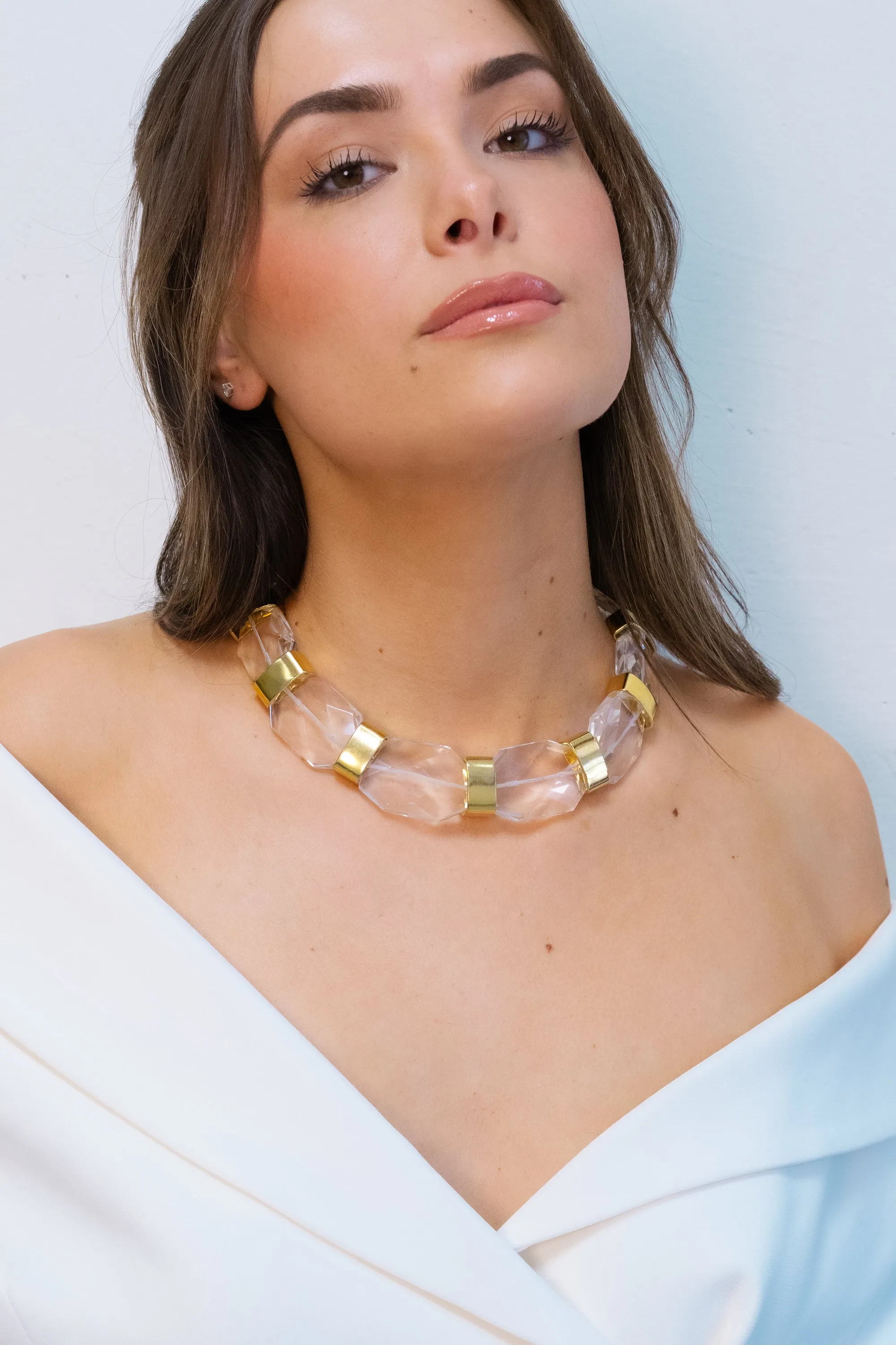 Clear quartz collar necklace