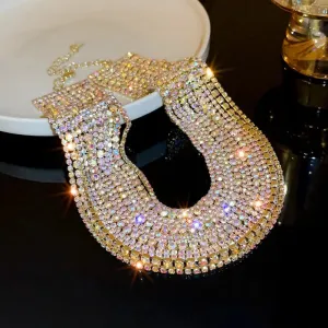 Colorful Crystal Chokers Necklaces for Women Multilayer Gold Color Chain Rhinestone Necklaces Statements Jewelry