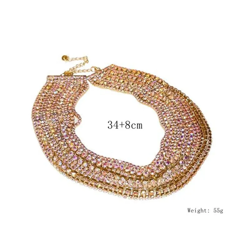 Colorful Crystal Chokers Necklaces for Women Multilayer Gold Color Chain Rhinestone Necklaces Statements Jewelry