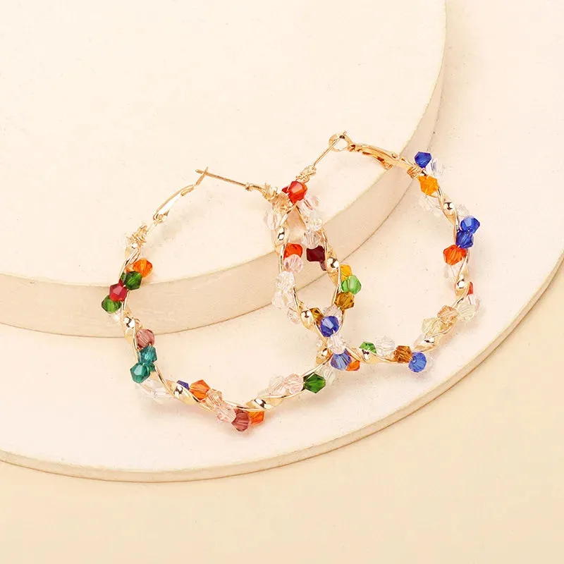 Colorful Crystal Hoop Earrings for Women New Fashion Big Round Circle Statement Earrings Wedding Party Bohemian  Jewelry