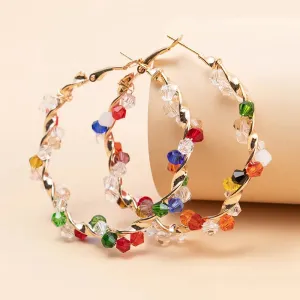 Colorful Crystal Hoop Earrings for Women New Fashion Big Round Circle Statement Earrings Wedding Party Bohemian  Jewelry