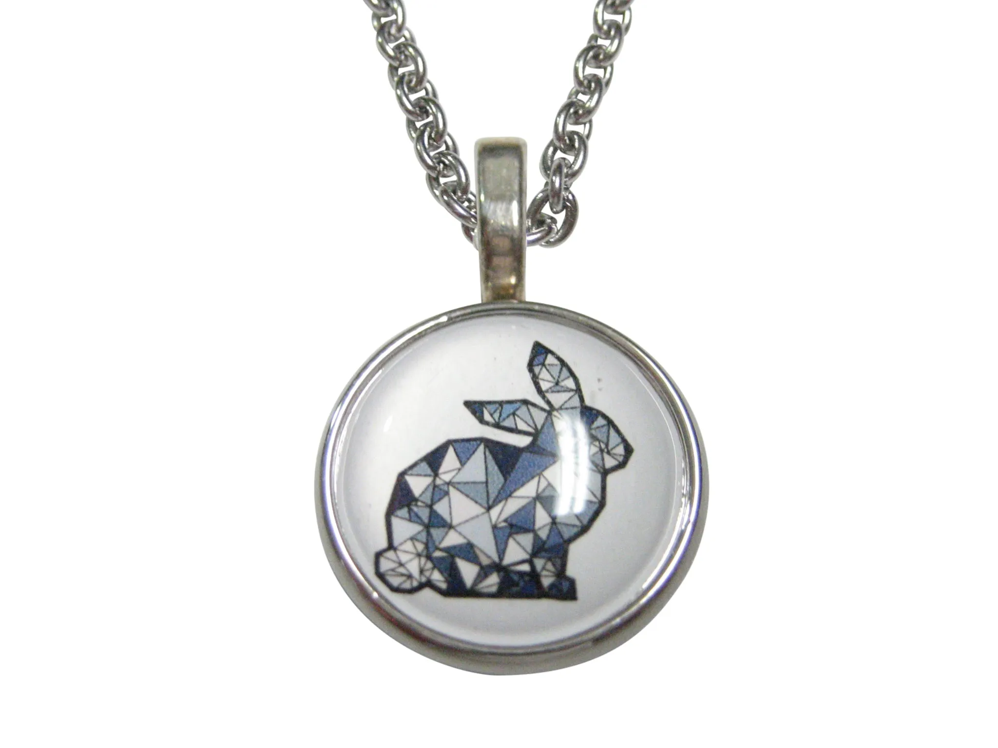 Colorful Geometric Rabbit Hare Circular Pendant Necklace
