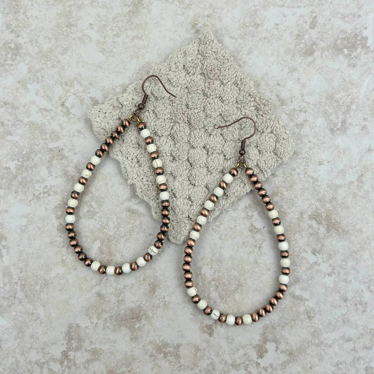 Cooper Navajo Pearl with White Stone Beads Earrings
