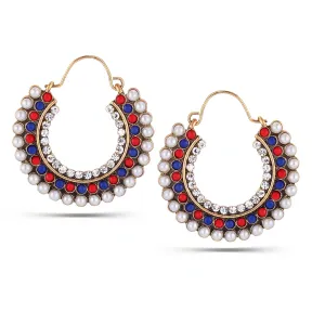 CORAL AND PEARL CRYSTAL HOOP EARRINGS #SQ3186