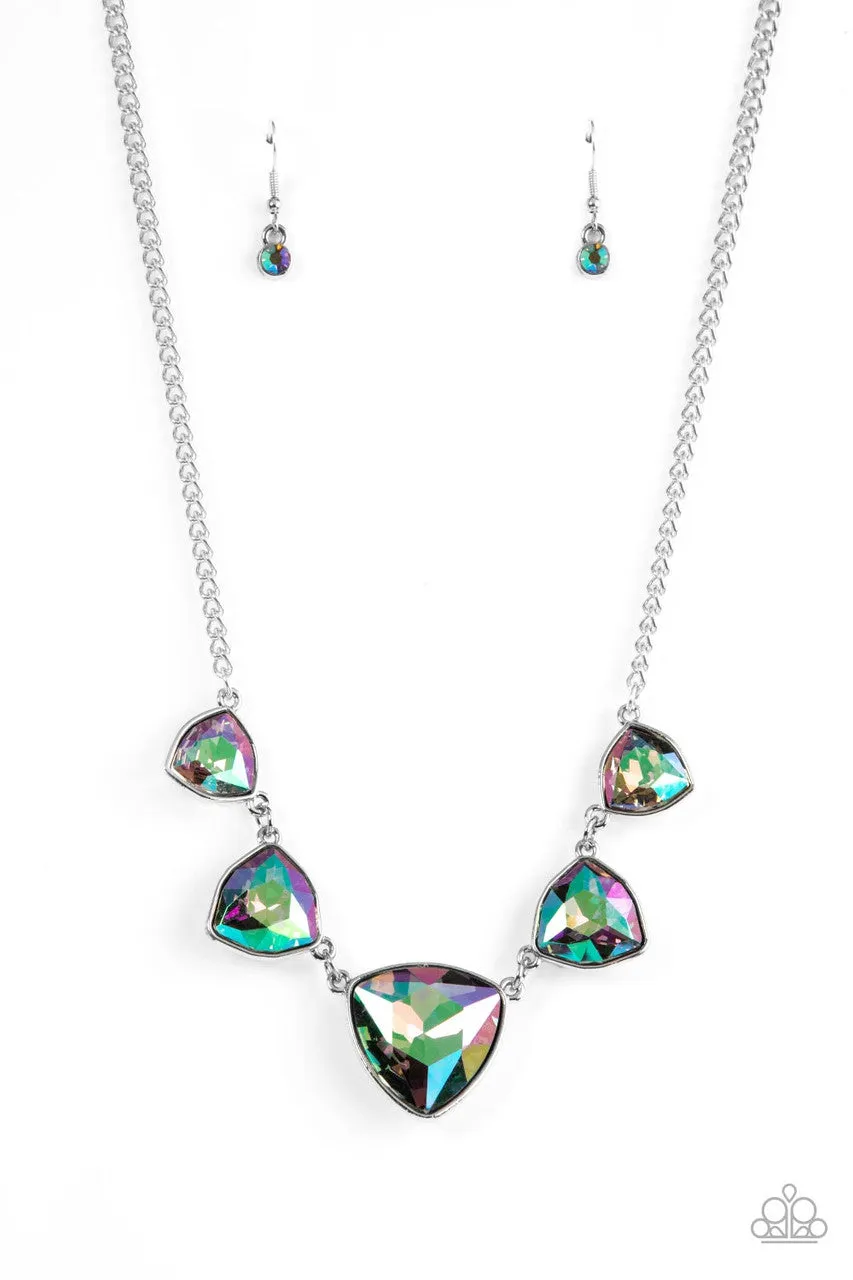 Cosmic Constellations - Multi - Iridescent UV Triangular Rhinestone Paparazzi Short Necklace