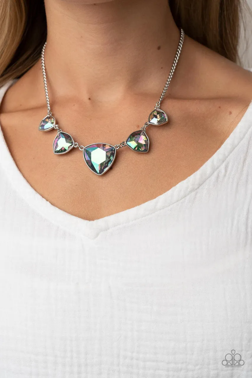 Cosmic Constellations - Multi - Iridescent UV Triangular Rhinestone Paparazzi Short Necklace