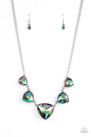 Cosmic Constellations - Multi - Iridescent UV Triangular Rhinestone Paparazzi Short Necklace