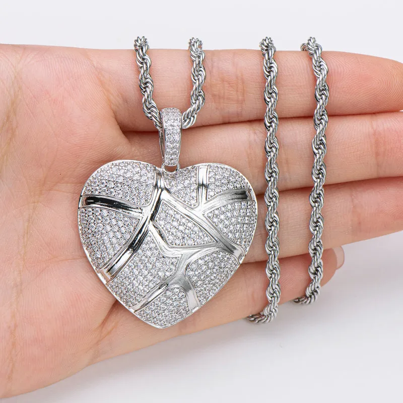 Created Diamond Heart Shaped 3.0mm Rope Chain Pendant Necklace