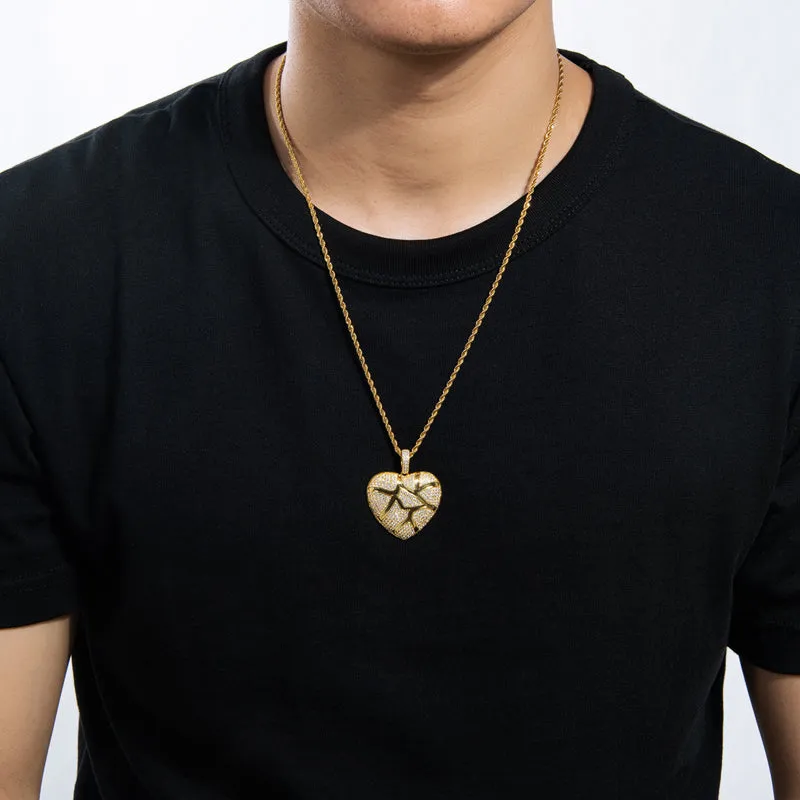 Created Diamond Heart Shaped 3.0mm Rope Chain Pendant Necklace