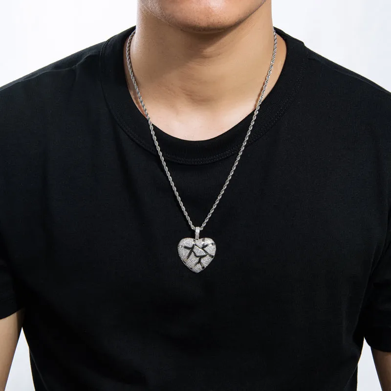 Created Diamond Heart Shaped 3.0mm Rope Chain Pendant Necklace
