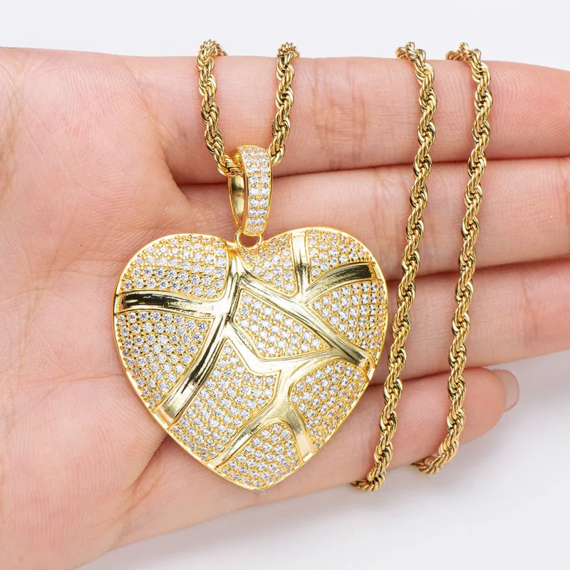 Created Diamond Heart Shaped 3.0mm Rope Chain Pendant Necklace