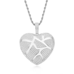 Created Diamond Heart Shaped 3.0mm Rope Chain Pendant Necklace