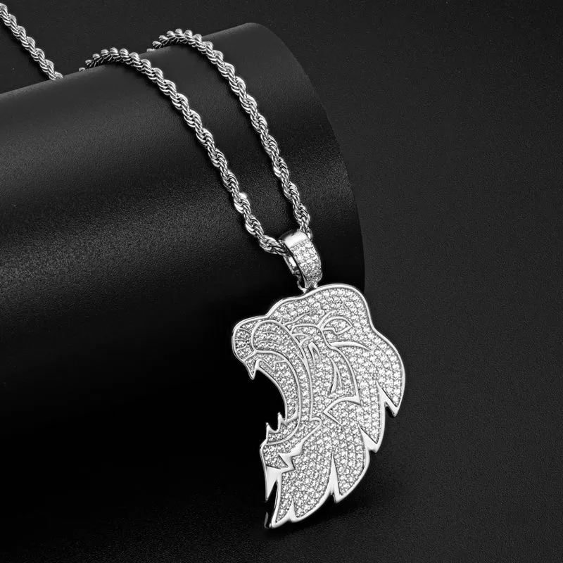 Created Diamond Lion Long Chain Hip Hop Pendant Necklace