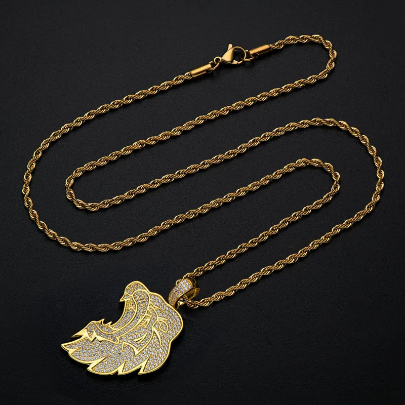 Created Diamond Lion Long Chain Hip Hop Pendant Necklace