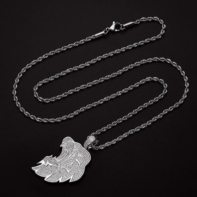 Created Diamond Lion Long Chain Hip Hop Pendant Necklace