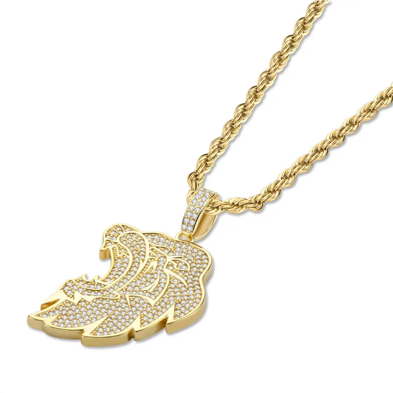 Created Diamond Lion Long Chain Hip Hop Pendant Necklace