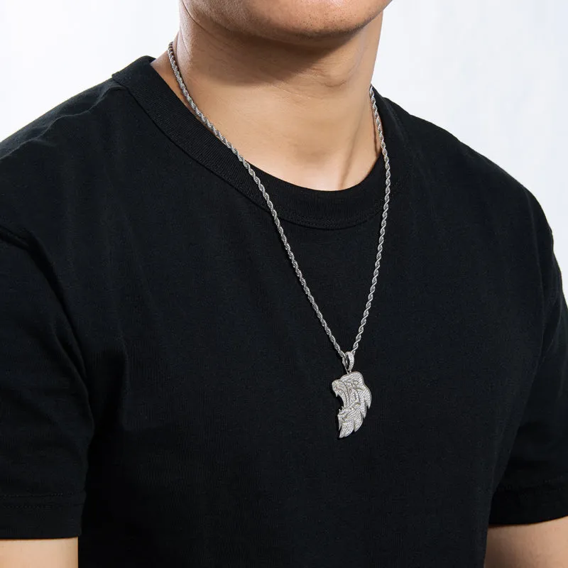 Created Diamond Lion Long Chain Hip Hop Pendant Necklace