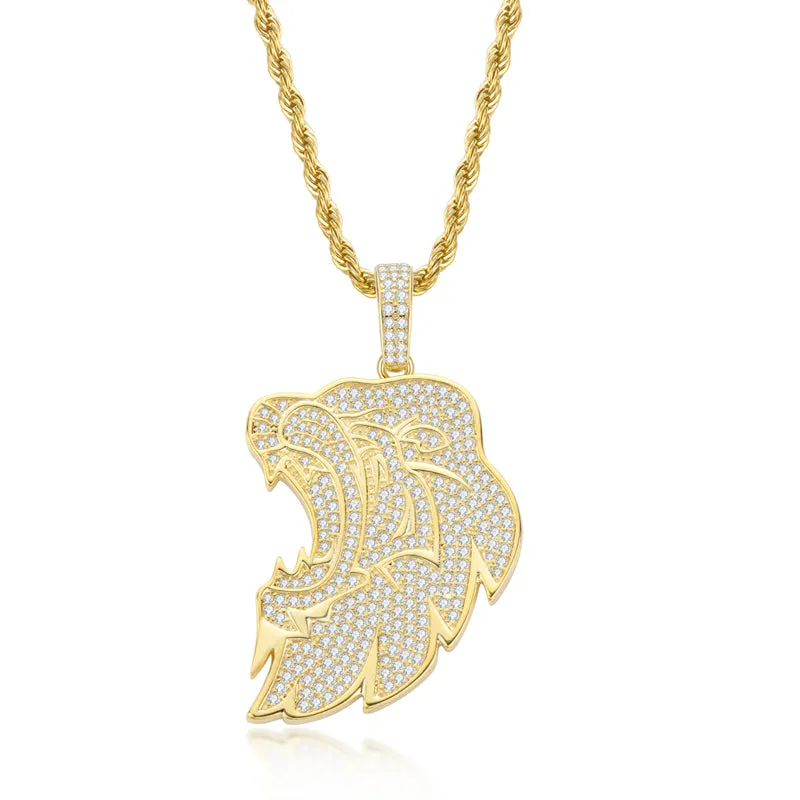 Created Diamond Lion Long Chain Hip Hop Pendant Necklace