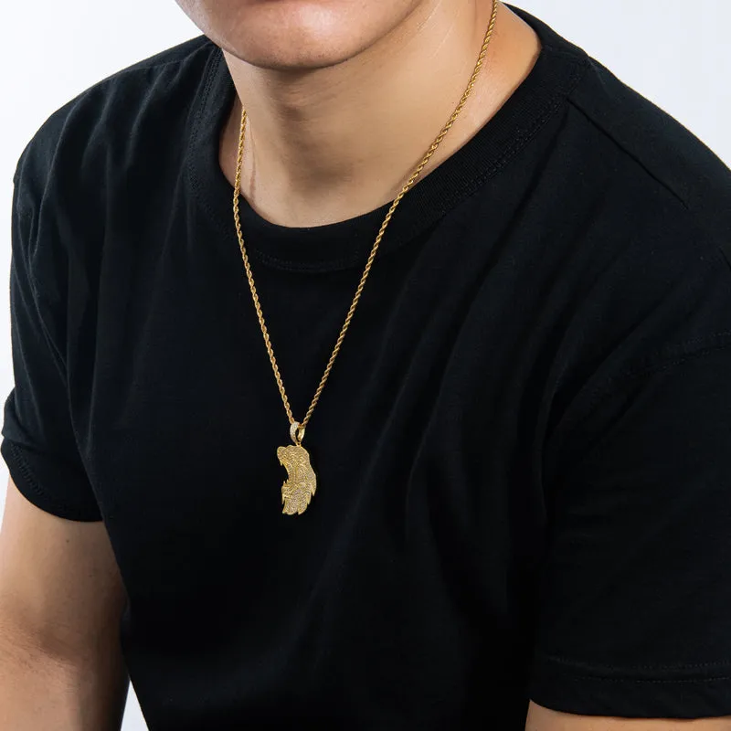 Created Diamond Lion Long Chain Hip Hop Pendant Necklace