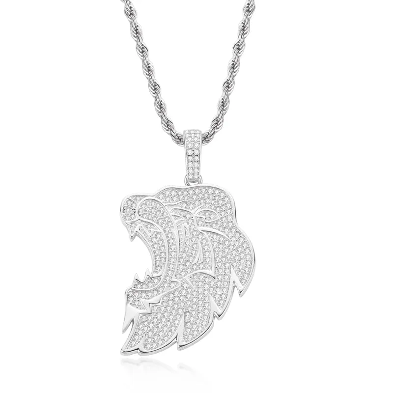 Created Diamond Lion Long Chain Hip Hop Pendant Necklace