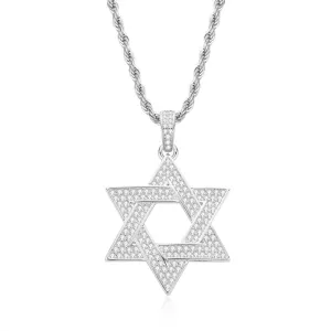 Created Diamond Six-Pointed Star Hip Hop Pendant Necklace
