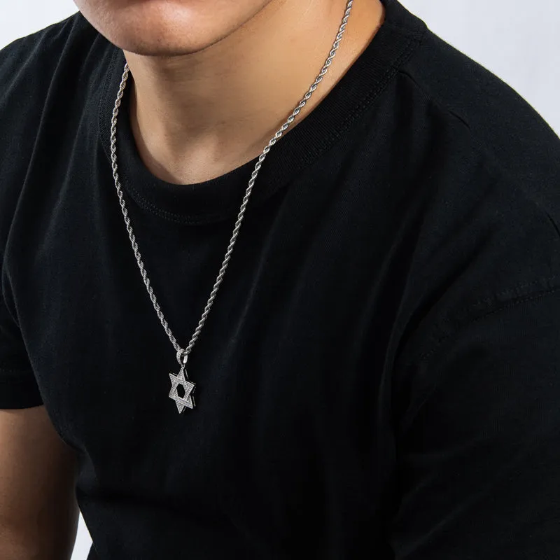 Created Diamond Six-Pointed Star Hip Hop Pendant Necklace