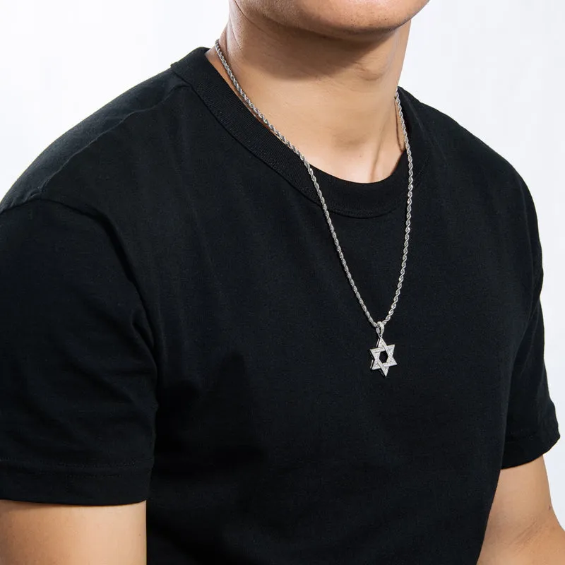Created Diamond Six-Pointed Star Hip Hop Pendant Necklace