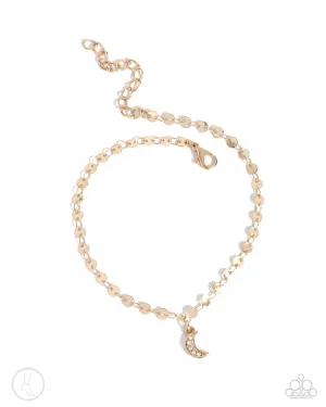 Crescent Chic - Gold - White Rhinestone Moon Paparazzi Anklet