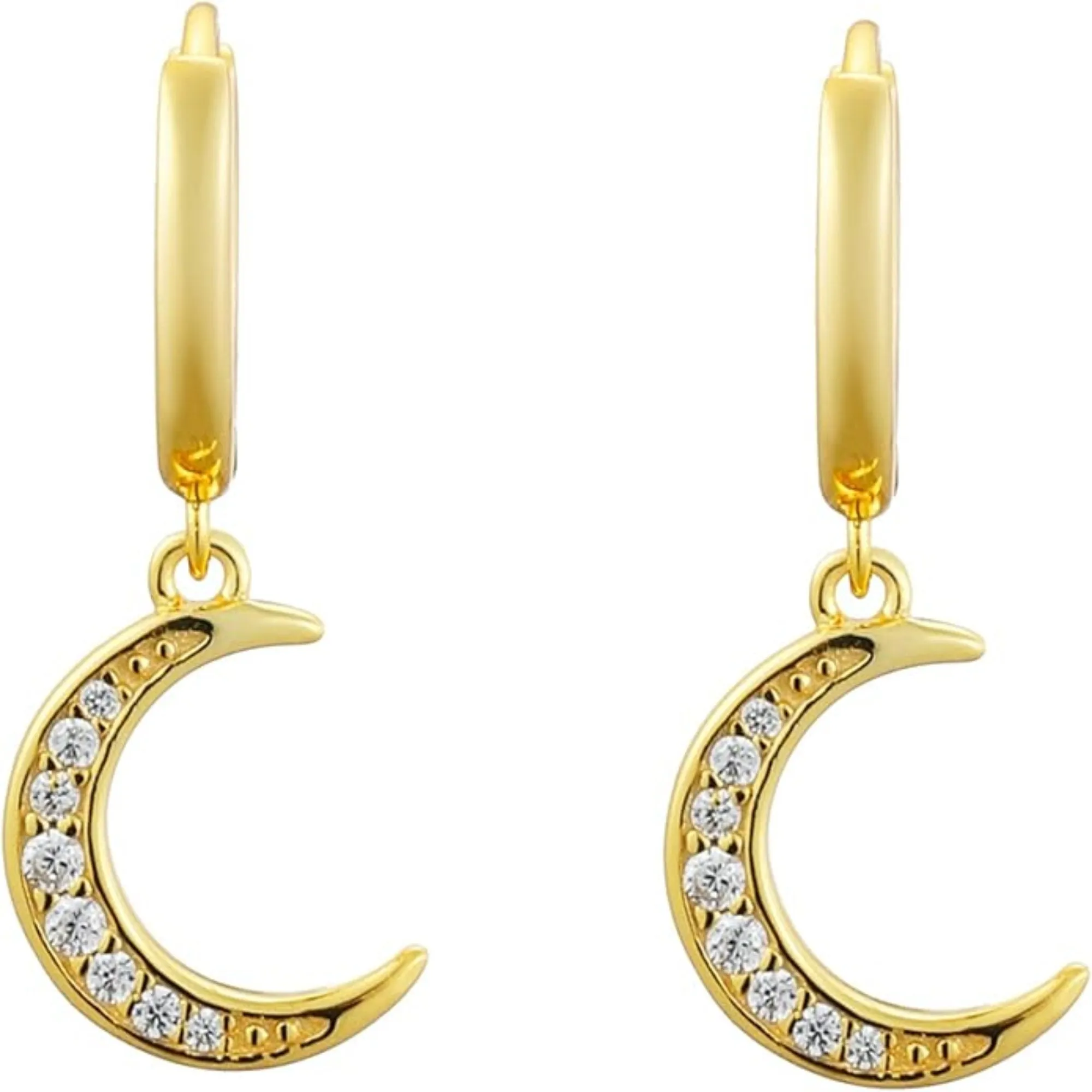 Crescent Moon Crystal Dangle Hoop Earrings