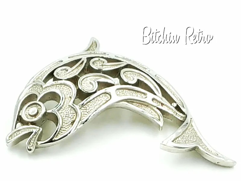 Crown Trifari Brooch Vintage Fish With Paisley or Mosaic Style