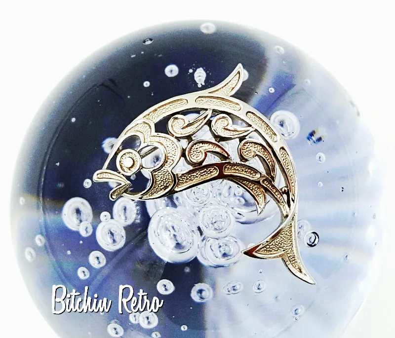 Crown Trifari Brooch Vintage Fish With Paisley or Mosaic Style